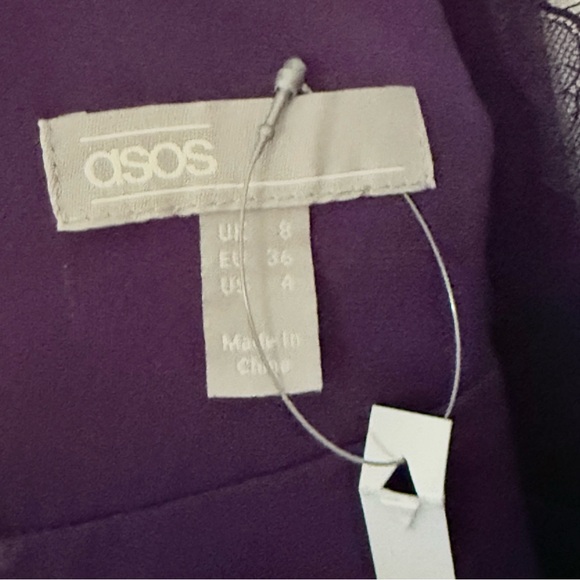 ASOS Special Occasion Maxi Dress Size 4 Purple Deep V Pleated Lace Wedding Sexy - Picture 13 of 16